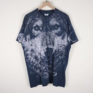 Vintage 90s Liquid Blue Wolf All Over Print Double Sided Shirt Size XL 23x30.5